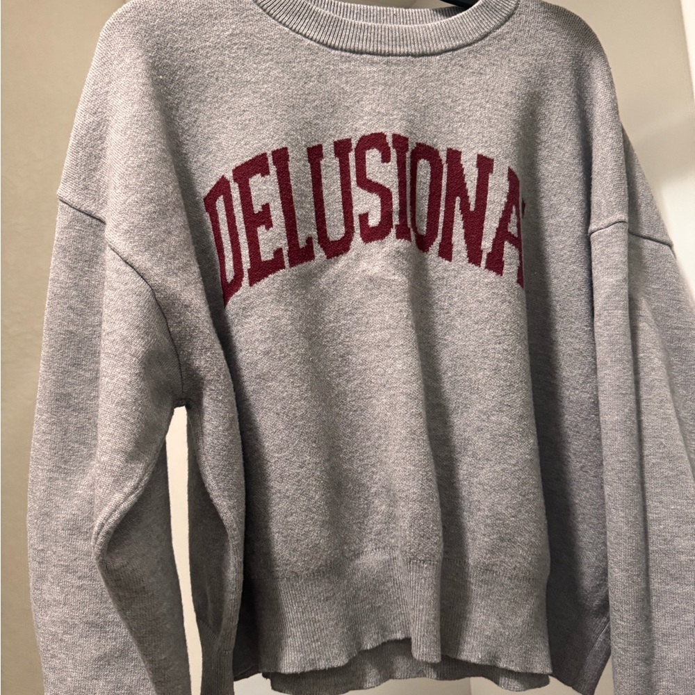 DELUSIONAL Gray Sweatshirt with Red Lettering